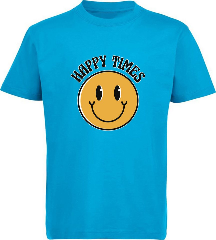 MyDesign24 T-Shirt Kinder Smiley Print Shirt - Happy Times Bedrucktes Jungen und Mädchen T-Shirt, i293 von MyDesign24