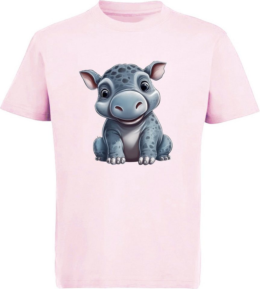 MyDesign24 T-Shirt Kinder Wildtier Print Shirt bedruckt - Baby Hippo Nilpferd Baumwollshirt mit Aufdruck, i265 von MyDesign24