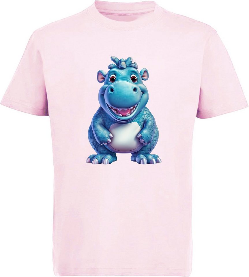 MyDesign24 T-Shirt Kinder Wildtier Print Shirt bedruckt - Baby Hippo Nilpferd Baumwollshirt mit Aufdruck, i274 von MyDesign24