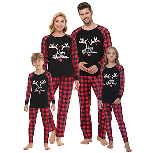 MyFav Weihnachten Familie Pyjama Set Lange Ärmel Shirt + Plaid Lange Hosen Nachtwäsche für Vater,Mutter,Kinder(Leuchtender Hirsch,Herren,L) von MyFav