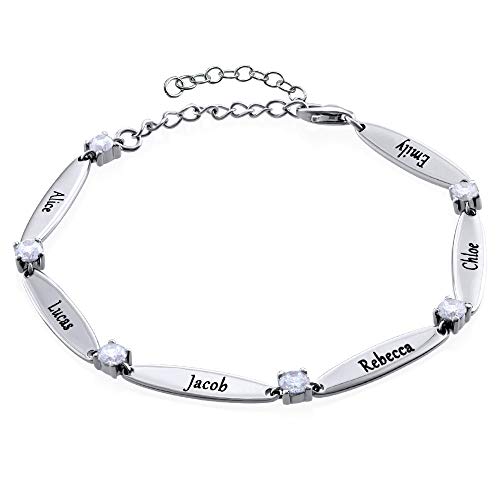 MyNameNecklace MYKA – Personalisiertes Graviertes Mutterarmband mit Zirkonia – Schmuck aus Sterlingsilber oder Vergoldeten Namensaufschriften – Geschenk für Sie (925er Sterling Silber) von MyNameNecklace