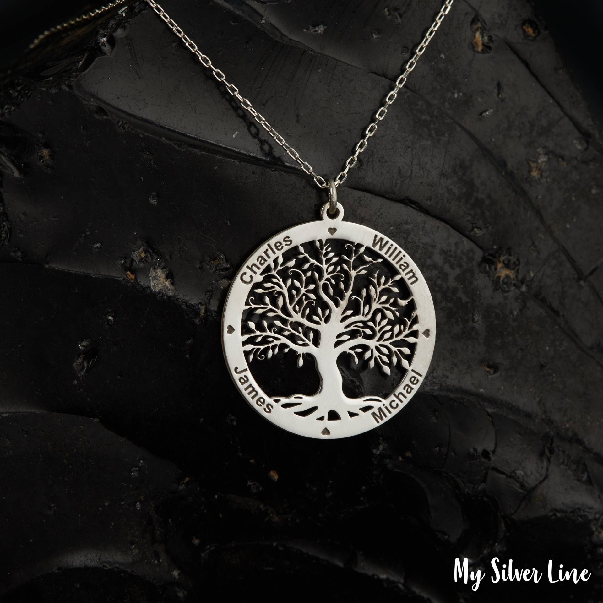 Baum Der Familie Halskette, Halskette in Sterling Silber, Muttertagsgeschenk, Kinder Namensschmuck, Familienmitglieder Anhänger, Personalisiertes von MySilverLine