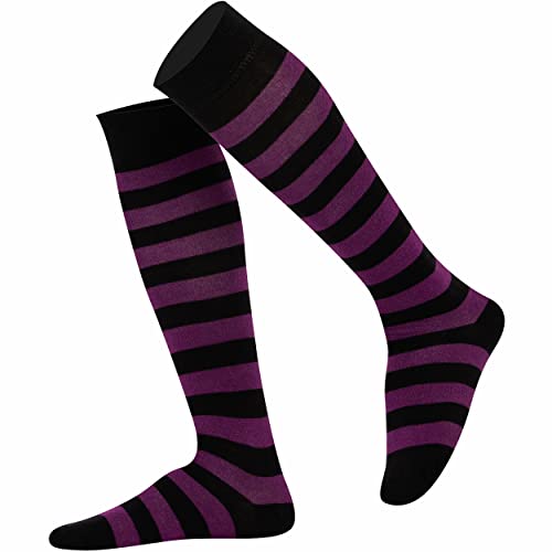 Mysocks Unisex Kniestrümpfe lange Socken Streifen Lila Schwarz von Mysocks