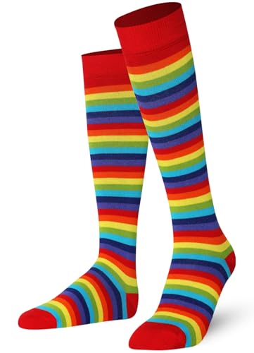 Mysocks Unisex Kniestrümpfe lange Socken Streifen Regenbogen dünn von Mysocks