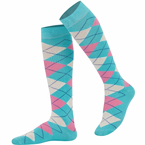 Mysocks Unisex Kniestrümpfe Argyle Socken Minze Base Rosa und weiß von Mysocks