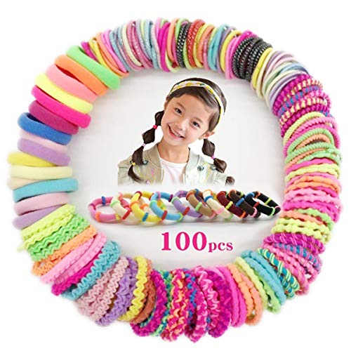 100 Stück Haargummis Mädchen, Myhozee 10 Stile Scrunchies Multicolor Haar Gummibänder Haarbänder Elastischer Haarschmuck Haarseil Pferdeschwanz Haarband Set für Kinder, Babys, Mädchen & Frauen von Myhozee