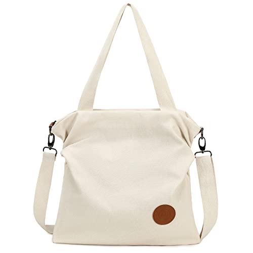 Myhozee Handtasche Damen Canvas Umhängetasche,Taschen Damen Strandtasche Schultertasche Crossover Bag für Mädchen Frauen-Beige von Myhozee