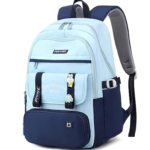 Myhozee Schulrucksack Jungen Mädchen Teenager - Schulranzen Damen Schultasche Groß Wasserdicht Rucksack Schule Tasche School Backpack für Reise Arbeit Lässig Alltag, Blau von Myhozee