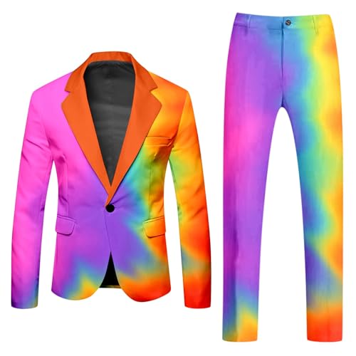 Mymyguoe Neon Farbigen Anzug 2 Teiler Herren Slim Fit Anzugjacke Anzughosen Zweiteiler Set Lustig Neuartiger Regenbogen Anzug Blazer Set Neon Thema Party-Outfit Disco-Nachtclub Performance Kostüm Set Mymyguoe Neon Farbigen Anzug 2 Teiler Herren Slim Fit Anzugjacke Anzughosen Zweiteiler Set Lustig Neuartiger Regenbogen Anzug Blazer Set Neon Thema Party-Outfit Disco-Nachtclub Performance Kostüm Set von Mymyguoe