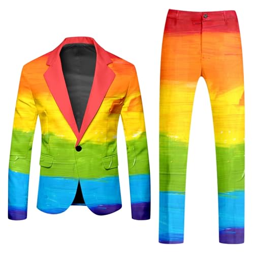 Mymyguoe Neon Farbigen Anzug 2 Teiler Herren Slim Fit Anzugjacke Anzughosen Zweiteiler Set Lustig Neuartiger Regenbogen Anzug Blazer Set Neon Thema Party-Outfit Disco-Nachtclub Performance Kostüm Set Mymyguoe Neon Farbigen Anzug 2 Teiler Herren Slim Fit Anzugjacke Anzughosen Zweiteiler Set Lustig Neuartiger Regenbogen Anzug Blazer Set Neon Thema Party-Outfit Disco-Nachtclub Performance Kostüm Set von Mymyguoe
