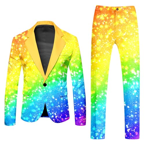 Mymyguoe Neon Farbigen Anzug 2 Teiler Herren Slim Fit Anzugjacke Anzughosen Zweiteiler Set Lustig Neuartiger Regenbogen Anzug Blazer Set Neon Thema Party-Outfit Disco-Nachtclub Performance Kostüm Set Mymyguoe Neon Farbigen Anzug 2 Teiler Herren Slim Fit Anzugjacke Anzughosen Zweiteiler Set Lustig Neuartiger Regenbogen Anzug Blazer Set Neon Thema Party-Outfit Disco-Nachtclub Performance Kostüm Set von Mymyguoe