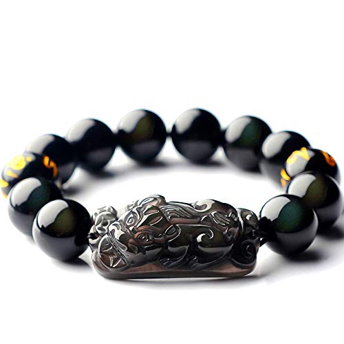 MyrXFb Kristall-Armband, schwarzes Obsidian-Armband, natürliches EIS-Regenbogen-Augen-Obsidian-Armband, 13 mm, PiXiu-Armband for Männer und Frauen von MyrXFb