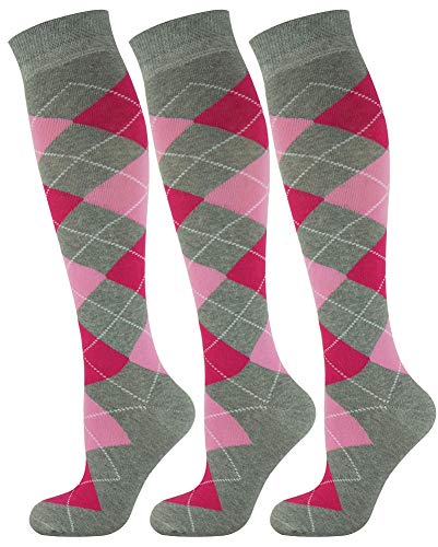 Mysocks 3 Paare Unisex Kniestrümpfe Argyle Socken Asche Fuchsie Rosa von Mysocks