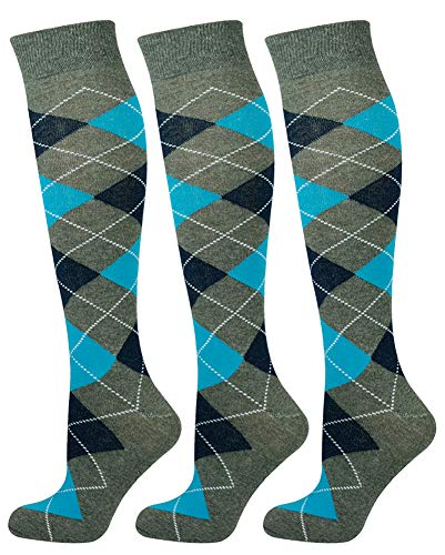 Mysocks 3 Paare Unisex Kniestrümpfe Argyle Socken Asche Marine Türkis von Mysocks