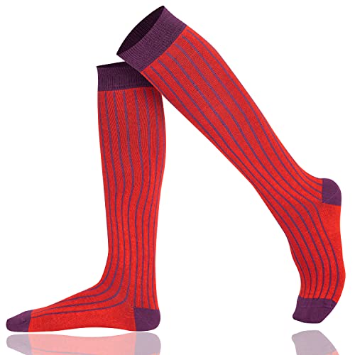 Mysocsk Unisex gerippte Kniestrümpfe Rot lila von Mysocks