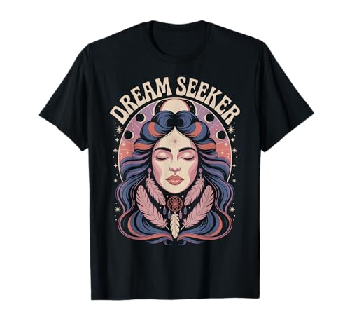Dream Seeker Mystic Woman Federn Mondphasen Kunst T-Shirt Dream Seeker Mystic Woman Federn Mondphasen Kunst T-Shirt von Mystic Vibes Dream Moon Spiritual Woman Art Style