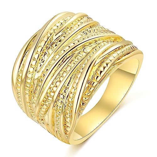 Mytys 2 Farben Gekreuzte Ringe-Personalisiert Gold 585 Ring-Vintage Mittelfinger Ringe Aesthetic Schmuck Geschenke für Frauen mit Gold Rosegold Silber und Schwarzer (Gold, 57(18.1)) von Mytys