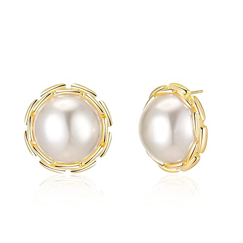 Mytys Pearl Stud Earrings for Women-Oval Shape 14K Gold Plated Stud Earring-Fashion Gold Hypoallergenic Earrings von Mytys