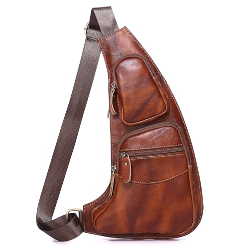 Myunxui Schultertasche aus echtem Leder, für Herren und Damen, Brusttasche, Umhängetasche, lässig, Outdoor, Tagesrucksack, #10brown von Myunxui