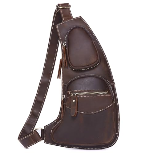 Myunxui Schultertasche aus echtem Leder, für Herren und Damen, Brusttasche, Umhängetasche, lässig, Outdoor, Tagesrucksack, #10deep brown von Myunxui