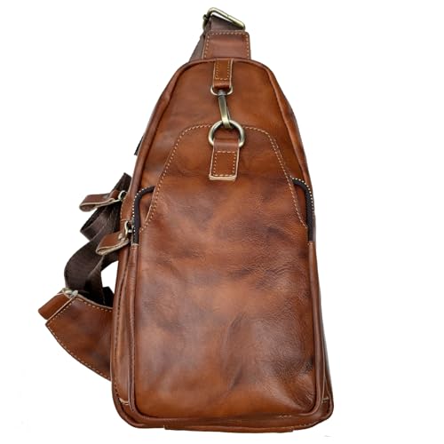 Myunxui Schultertasche aus echtem Leder, für Herren und Damen, Brusttasche, Umhängetasche, lässig, Outdoor, Tagesrucksack, #25Brown von Myunxui