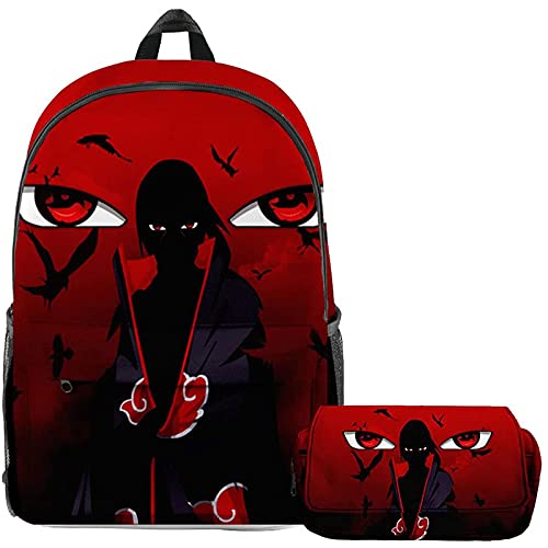 NA 2 Stück Anime Schulrucksack 3D Uchiha Sasuke Itachi Kakashi Cosplay + Anime Federmäppchen Laptop Rucksack Studenten Jungen Mädchen, B, Retro von Artist Unknown