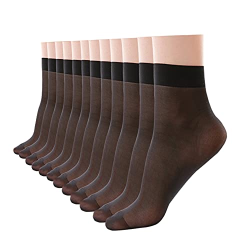 HA WA 12 Paar 20 DEN Damen Söckchen Seidenfein Socken，Pure Matt Transparent Nylon Feinsöckchen （Schwarz）… von HA WA