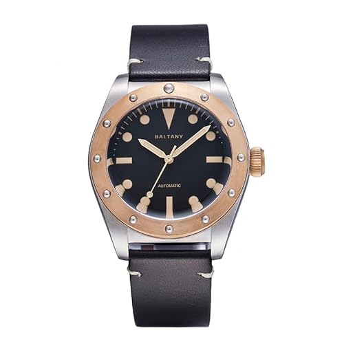 Baltany Design Retro Herren Armbanduhr Super leuchtende Edelstahlgehäuse Uhr Luxus Bronze Herren Armbanduhren (Black), S204030 von NC