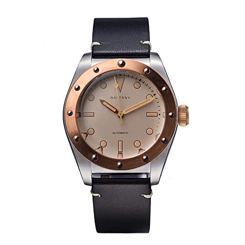 NC Baltany Design Retro Herren Armbanduhr Super leuchtende Edelstahlgehäuse Uhr Luxus Bronze Herren Armbanduhren (White) von NC