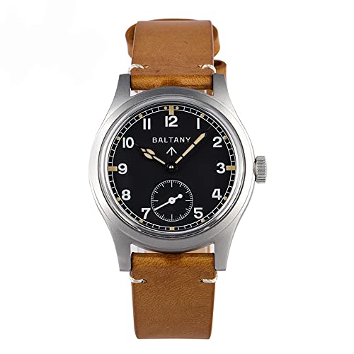 NC Baltany Dirty Dozen Watch Men D12 36MM Sea Gull ST1701 Movement Automatic BGW9 Luminous Vintage Military Armbanduhren (Brown Leather Black) von NC