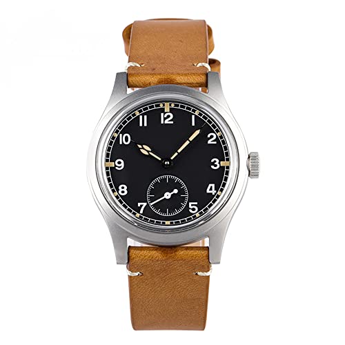 NC Baltany Dirty Dozen Watch Men D12 36MM Sea Gull ST1701 Movement Automatic BGW9 Luminous Vintage Military Armbanduhren (Brown Leather Black no Logo) von NC