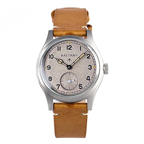 NC Baltany Dirty Dozen Watch Men D12 36MM Sea Gull ST1701 Movement Automatic BGW9 Luminous Vintage Military Armbanduhren (Brown Leather White) von NC