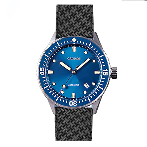 NC Cronos Retro Business Herrenuhren Saphirglas C3 Leuchtend 20ATM NH35 Edelstahl Automatische Mechanische Uhr für Herren (Blue) von NC