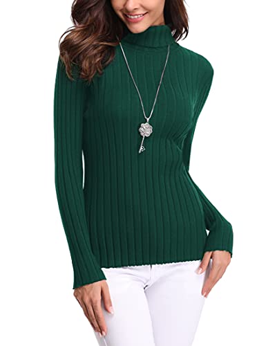 Aottori Damen Elegant Pullover Strickwaren Rollkragenpullover Hals Langarm Ribbed Strick Pullover Tops Grün M von Aottori