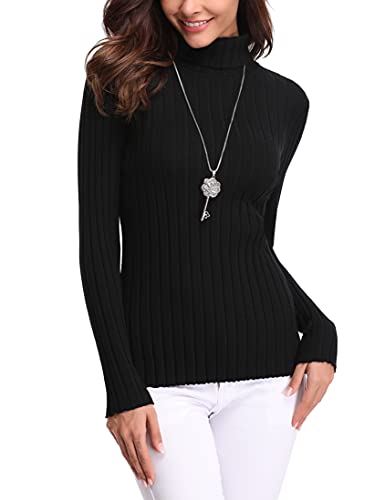 Aottori Damen Elegant Pullover Strickwaren Rollkragenpullover Hals Langarm Ribbed Strick Pullover Tops Schwarz L von Aottori