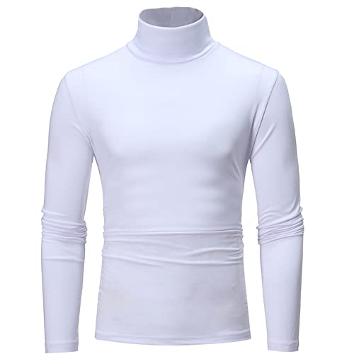 NC Herren Rollkragen-Shirts Layer Slim Rollkragen Langarm Tops Casual Slim Tops Pullover T-Shirt Weiß L von NC