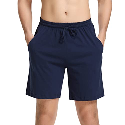 Irdcomps Kurze Schlafanzughose Herren Pyjamahose Schlafshorts Baumwolle Schlafhose Männer Bermudahose Freizeithose Shorty Sport Shorts Sommer Pyjama Hose mit Taschen Blau M von Irdcomps