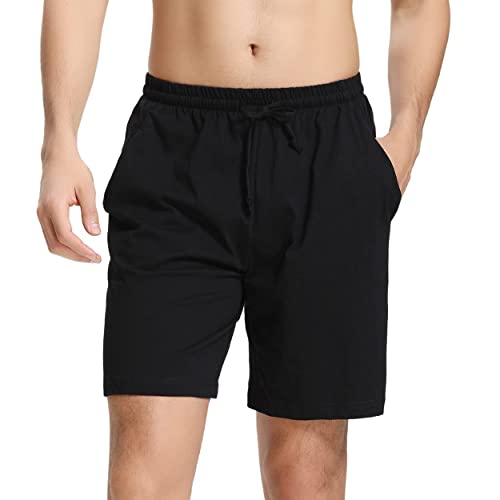 Irdcomps Herren Schlafanzughose Kurz Baumwolle Pyjamahose Schlafshorts für Männer Bermudahose Freizeithose Shorty Sommer Pyjama Hose Schlafhose Nachtwäsche mit Taschen Schwarz L von Irdcomps