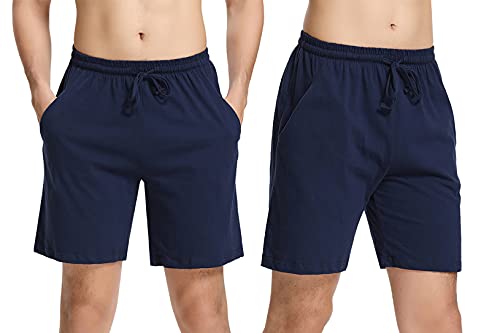 Irdcomps Pyjamahosen Herren Kurz Schlafanzughosen 100% Baumwolle Schlafhosen Schlafshorts Männer Bermudahosen Freizeithosen Shorty Sommer Shorts 2er Pack Nachtwäsche mit Taschen Blau M von Irdcomps