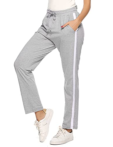 Irdcomps Damen Jogginghose Baumwolle Lang Sporthose Freizeithose High Waist Trainingshose Streifen Sweathose mit Taschen Laufhosen für Frauen Yoga Fitness Laufen A-Grau M von Irdcomps