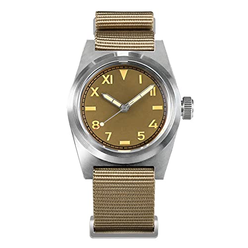 NC San Martin SN031G2 NH35 Vintage Military Enthusiasten Pilot Herrenuhren Saphirglas EIN Nylonband automatische mechanische Edelstahl Herrenuhr (Yellow) von NC