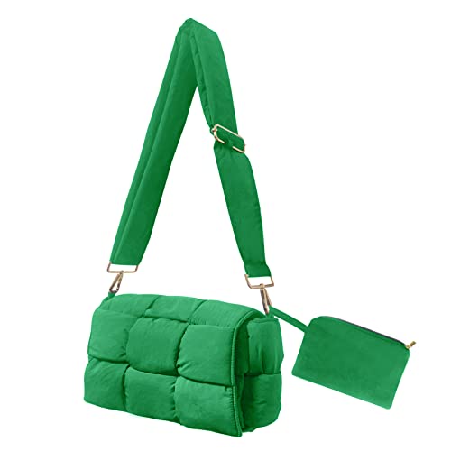 NAARIIAN Gewebte Schultertasche, gepolsterte Kassetten-Handtasche mit Münzen-Organizer, Nylon, leicht, Damen-Umhängetasche, Grün , Medium NAARIIAN Gewebte Schultertasche, gepolsterte Kassetten-Handtasche mit Münzen-Organizer, Nylon, leicht, Damen-Umhängetasche, Grün , Medium von NAARIIAN