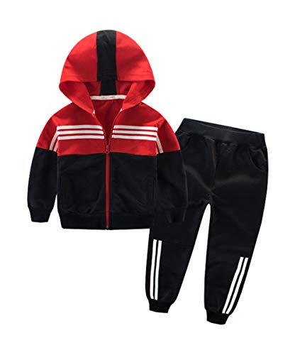 NABER Kinder Jungen Casual Sport Trainingsanzüge Reißverschluss Oberbekleidung Jacke & Hose Sets Alter 4-13 Jahre, rot, 7-8 Jahre von Naber