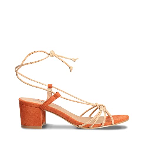 NAE Vegan Shoes Holly Orange vegane Sandalen mit Absätzen, Riemen und einer Schnürung, die am Knöchel zusammen gebunden wird von NAE Vegan Shoes