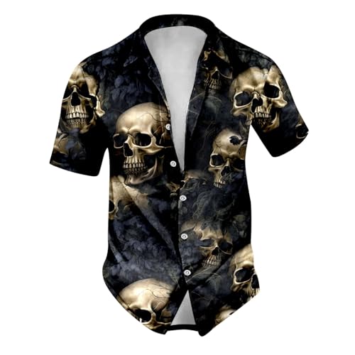 NAFING Hemd Herren Totenkopf Herren Party Halloween bedrucktes Hemd Kurzarm Umlegekragen Hemd Kostüm Herren Hemd Versteckte Knopfleiste Festlich Halloween Kostüm NAFING Hemd Herren Totenkopf Herren Party Halloween bedrucktes Hemd Kurzarm Umlegekragen Hemd Kostüm Herren Hemd Versteckte Knopfleiste Festlich Halloween Kostüm von NAFING