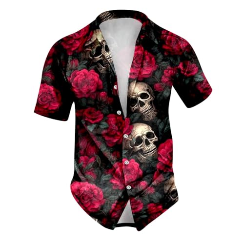NAFING Hemd Herren Totenkopf Herren Party Halloween bedrucktes Hemd Kurzarm Umlegekragen Hemd Kostüm Herren Hemd Versteckte Knopfleiste Festlich Halloween Kostüm NAFING Hemd Herren Totenkopf Herren Party Halloween bedrucktes Hemd Kurzarm Umlegekragen Hemd Kostüm Herren Hemd Versteckte Knopfleiste Festlich Halloween Kostüm von NAFING