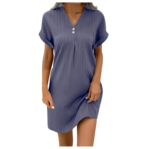 NAFING Musselin Kleid Damen Sommer V-Ausschnitt Luftige Tunika Kleid Einfarbige mit Knöpfen Lässiges Kurzarm Sommerkleid Leicht Musselin Bluse Kleid Boho Strandkleider A-Linie Kleid Freizeitkleid NAFING Musselin Kleid Damen Sommer V-Ausschnitt Luftige Tunika Kleid Einfarbige mit Knöpfen Lässiges Kurzarm Sommerkleid Leicht Musselin Bluse Kleid Boho Strandkleider A-Linie Kleid Freizeitkleid von NAFING