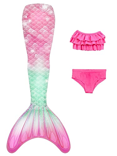 NAITOKE Meerjungfrauenschwanz mit Bikini für Mädchen,3pc，ohne Monoflosse,DGJDC,140 von NAITOKE