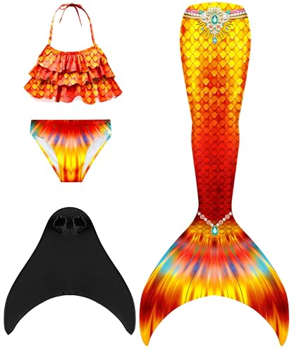 NAITOKE meerjungfrauenflosse mädchen Badeanzug - Meerjungfrau Flosse Bademode mit Bikini Set und Monoflosse Mermaid Tail, 4 Stück Set von NAITOKE