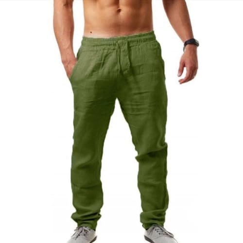 Leinenhosen Herren Lang Leicht Sommerhose Loose Fit Standhosen Männer Einfarbig Freizeithose 2024 Sommer Bequeme Hose für Urlaub Strand Alltag (Grün,5XL) von NAJZYBA